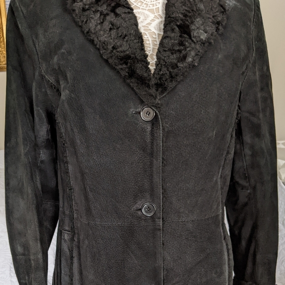 Giacca Black Soft Suede Leather Long Coat - Picture 12 of 12
